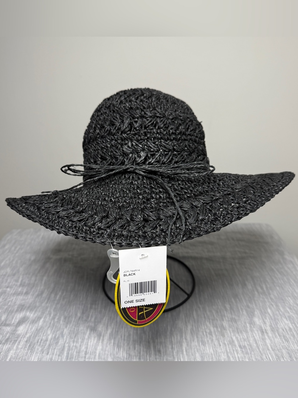 NWT Scala Pronto Black Toyo Crochet Wide Brim Floppy Sun Hat OS Beach Summer